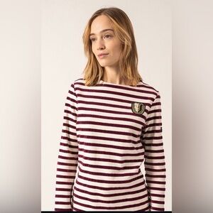 Saint James meridame marinière Burgundy and White Striped Long Sleeve Top US 16
